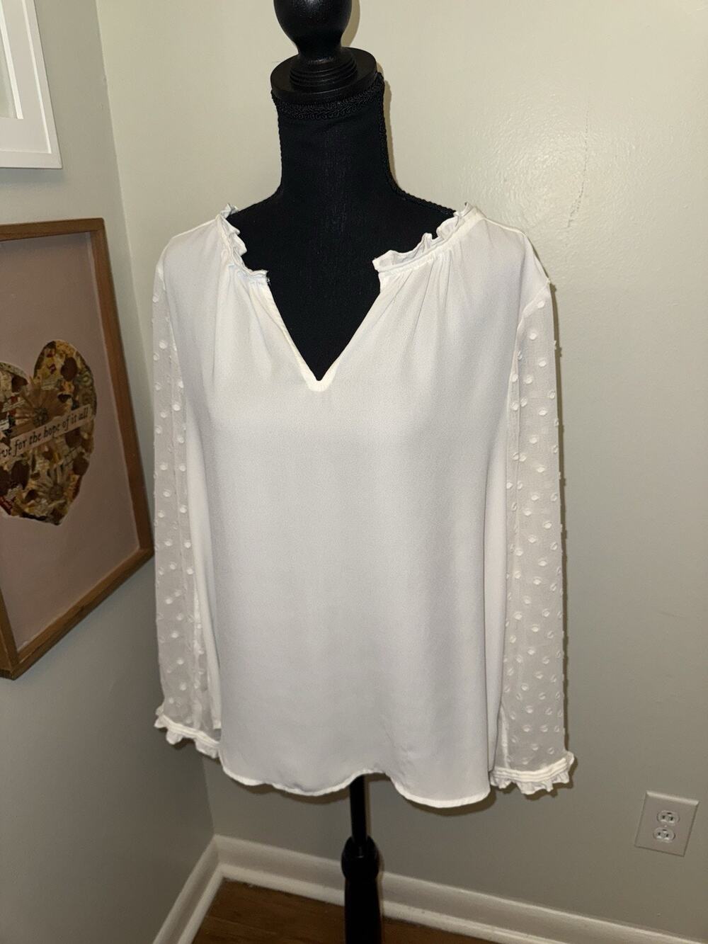 HD In Paris Anthropologie White Sheer Sleeves Blouse Peasant Top Bridal size 12